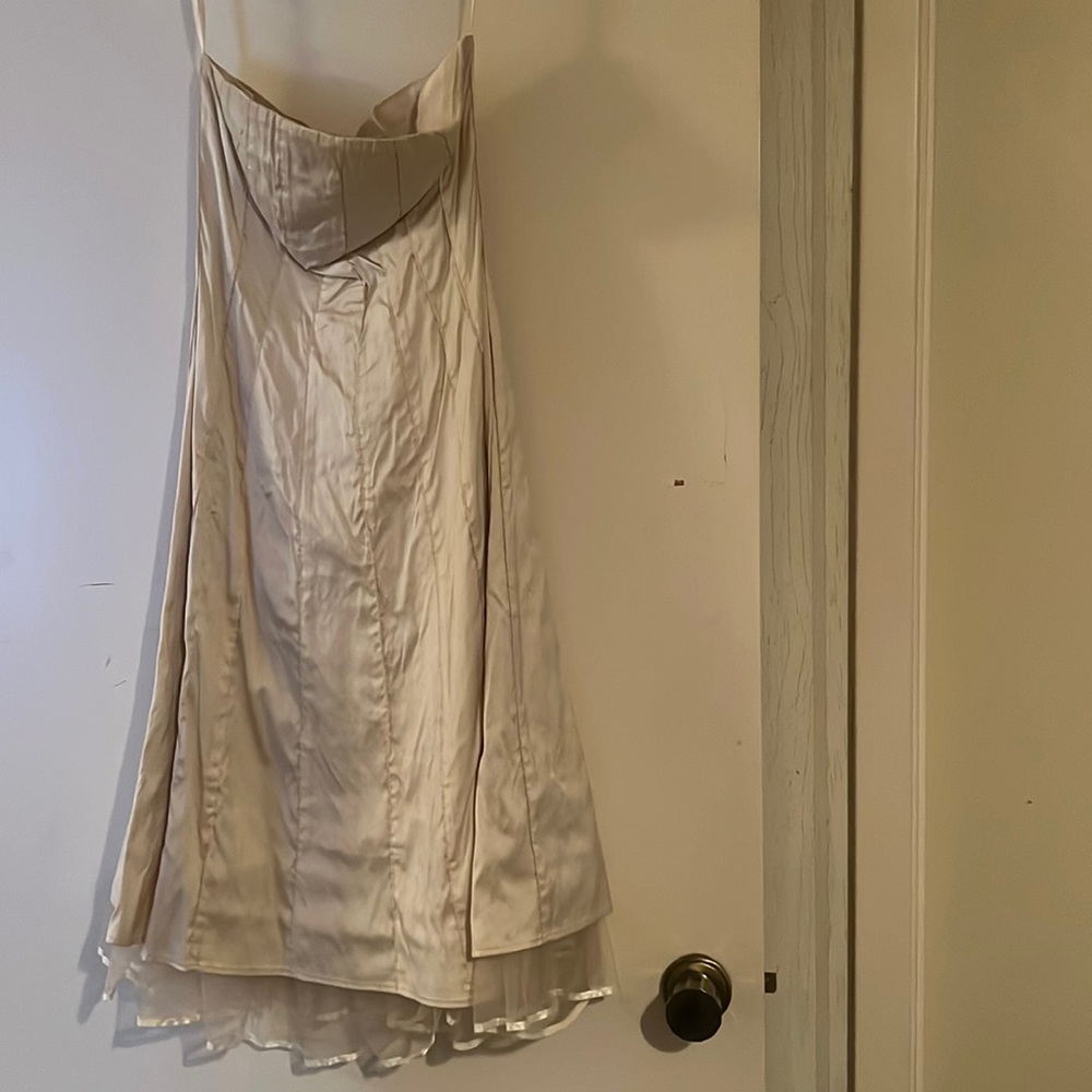 Silk strapless off white dress with full skirt & petticoat